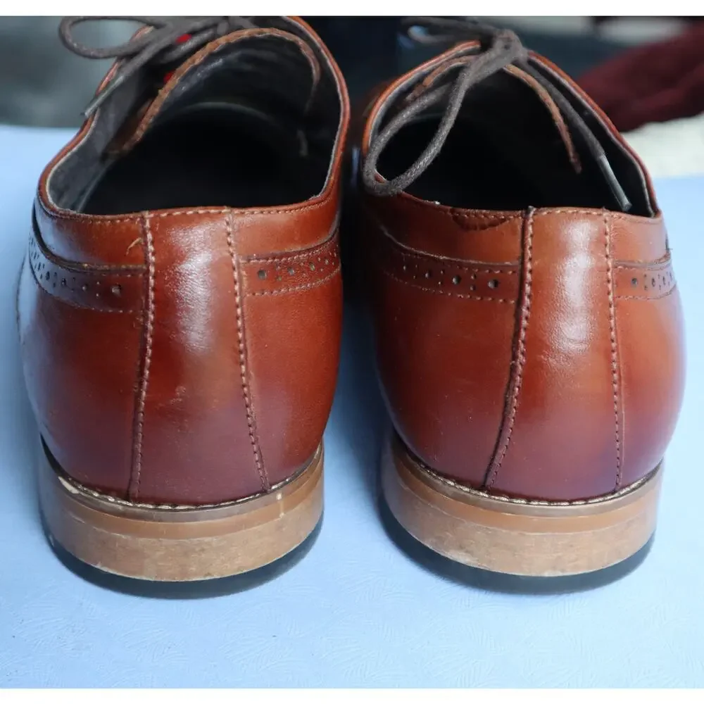 Stacy Adams Dwight Cap Toe Dress Shoes Burnished Cognac Brown Men 10W Wide